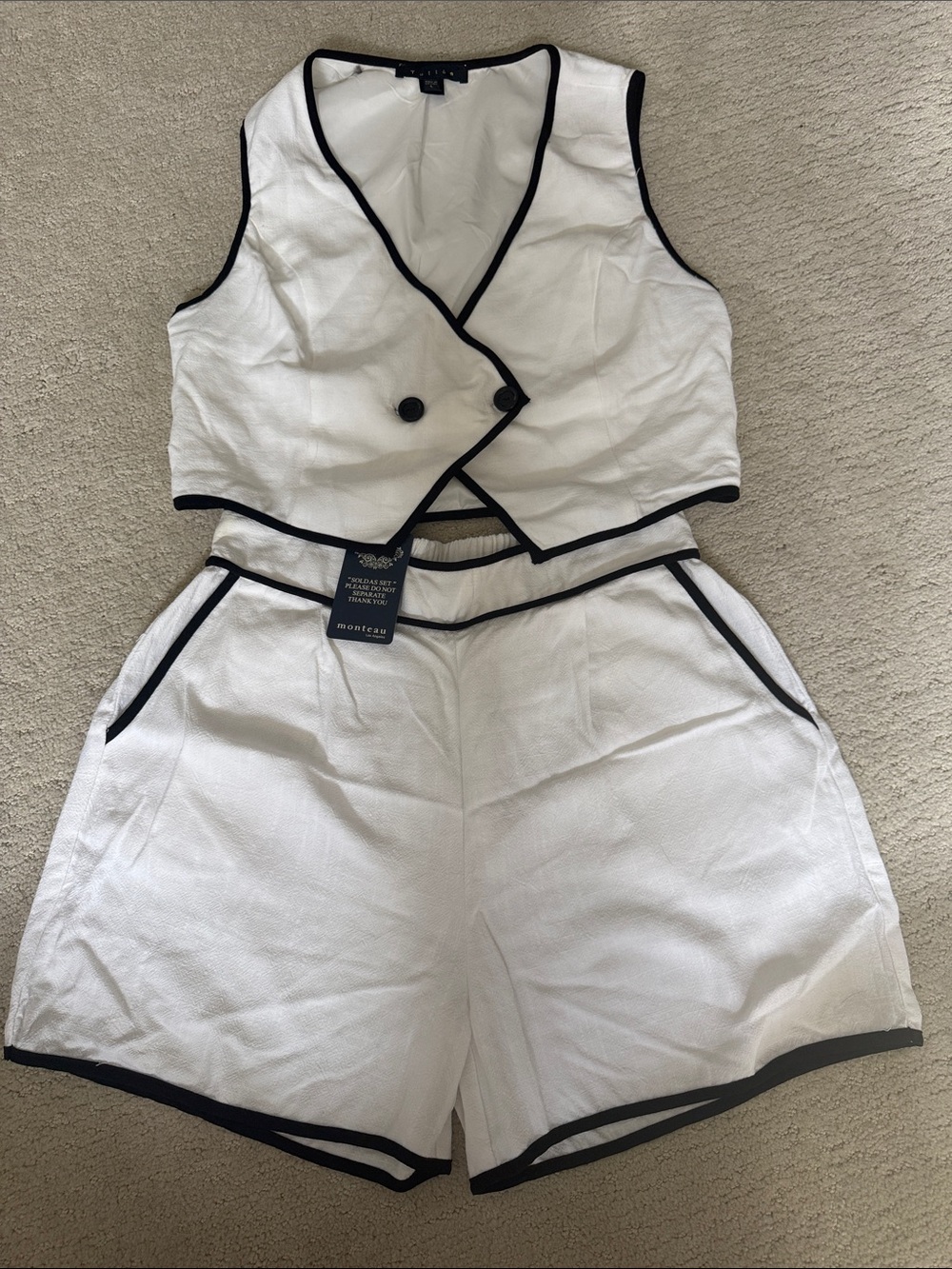Monteau White Shorts and Vest Too with Black Trim